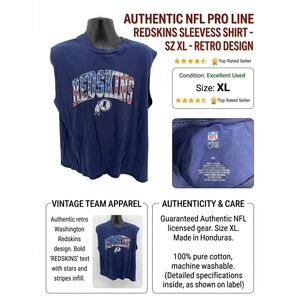 Vintage Washington‎ Redskins NFL Pro Line Sleeveless Shirt T-Shirt Blue Mens XL